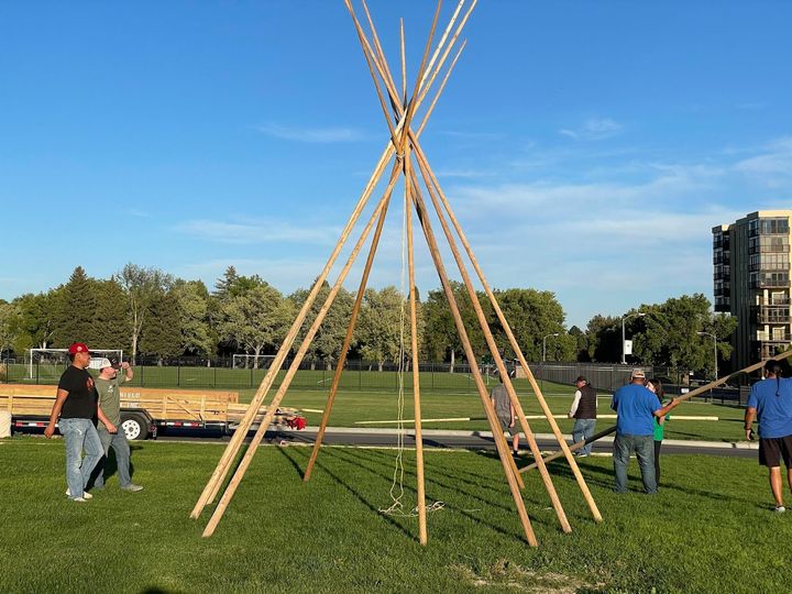 Rocky Mountain College students and volunteers put up teepees on Friday, teepees were provided by the Pretty Shield Foundatio